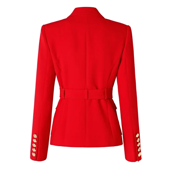 New Fall Party Red Women Pockets Jackets Slim Design Chic Lady Gorgeous Blazer with Belt - Image 2