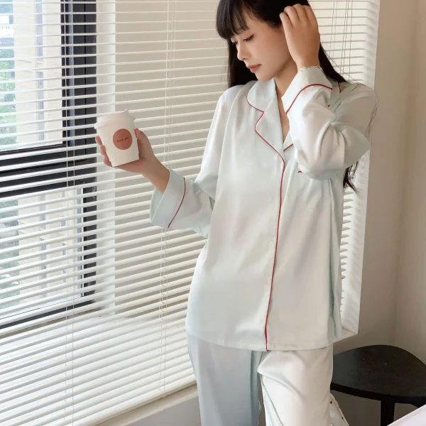 Green Satin Sleepwear Lounge Wear Female Long Sleeve Pajamas Trouser Suits Intimate Lingerie Casual Home Wear Pyjama Pour Femme - Image 12