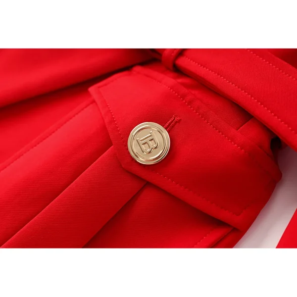 New Fall Party Red Women Pockets Jackets Slim Design Chic Lady Gorgeous Blazer with Belt - Image 4