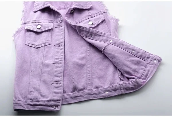 Women big size 6XL Denim Vest Sleeveless Waistcoat Students Casual Tops Jeans Jackets Red Pink Purple Yellow Blue White Jacket - Image 47