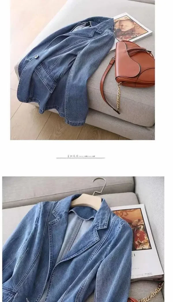 Women's Denim Suit Jacket, Korean Bomber Jackets, Casual Blazer, Female Outerwear, Cowboy Trench Coat, Fashion, Spring, Autumn, - Image 18