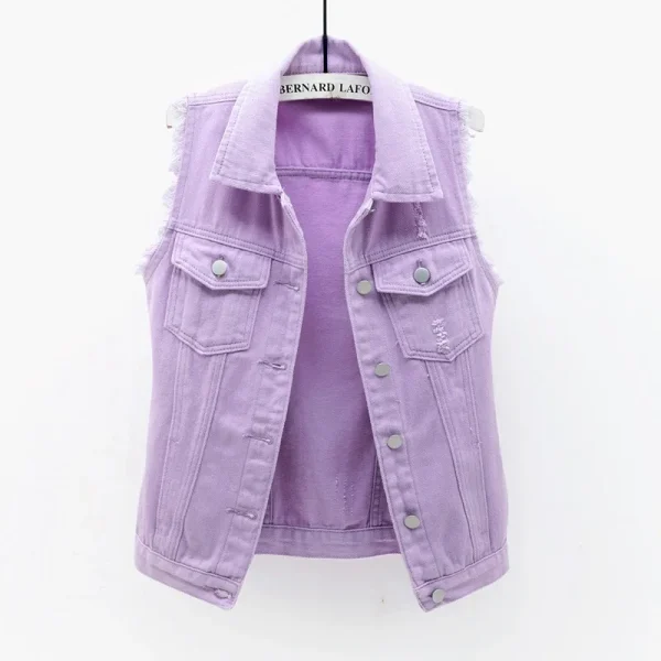 Women big size 6XL Denim Vest Sleeveless Waistcoat Students Casual Tops Jeans Jackets Red Pink Purple Yellow Blue White Jacket - Image 3