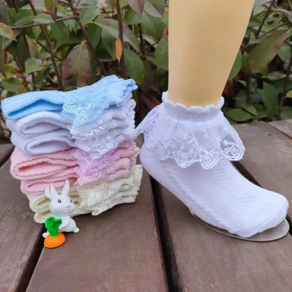 Summer Spring Thin Short Ankle Stitch Floor Socks Girls Princess Mesh White Socks with Lace Ruffles for Infant Baby Kids Toddler - Image 2