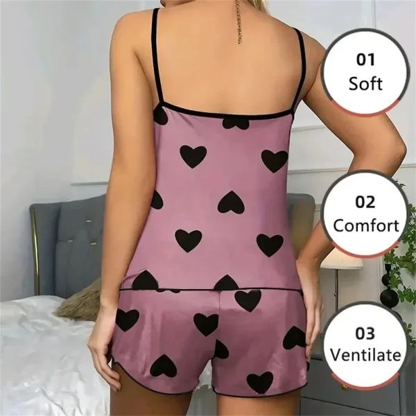 Women's Pajama Set Pajamas T-Shirts Shorts Pink Heart-Shaped Print Round Neck T-Shirt Ice Silk Top Comfortable Casual Summer ﻿ - Image 15
