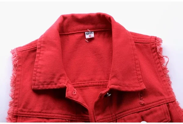 Women big size 6XL Denim Vest Sleeveless Waistcoat Students Casual Tops Jeans Jackets Red Pink Purple Yellow Blue White Jacket - Image 50