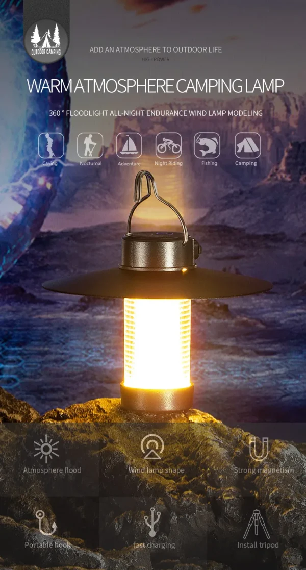 LED Camping Tent Lights Magnet Emergency Light Type-c Charging Camping Lantern Dimmable Hanging Lights for Outdoor Travel - Image 9