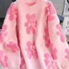 Jmprs Cute Bear Print Sweaters Women Lazy Wind Long Sleeve Bow Knitted Pullovers Korean Fashion Loose Female O Neck Sweet Tops - Image 4