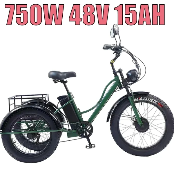 Tricyle Adult Electric Bicycle Adult 24 Inch 750W15AH Battery Fat Ebike 3Wheel Electric Cargo Bike Mobile Battery Cargo Electric