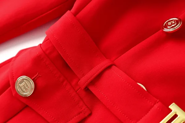 New Fall Party Red Women Pockets Jackets Slim Design Chic Lady Gorgeous Blazer with Belt - Image 13