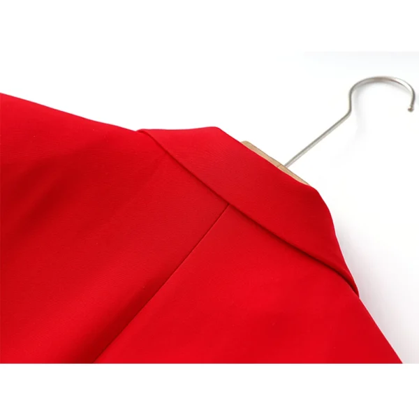 New Fall Party Red Women Pockets Jackets Slim Design Chic Lady Gorgeous Blazer with Belt - Image 5