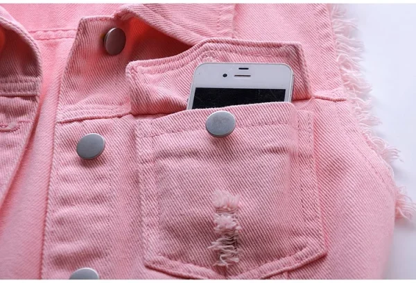 Women big size 6XL Denim Vest Sleeveless Waistcoat Students Casual Tops Jeans Jackets Red Pink Purple Yellow Blue White Jacket - Image 21