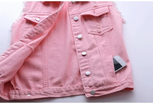 Women big size 6XL Denim Vest Sleeveless Waistcoat Students Casual Tops Jeans Jackets Red Pink Purple Yellow Blue White Jacket - Image 22