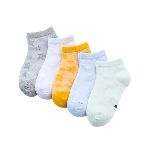5 Pairs Socks Baby Boy's Girl's Summer Socks 2-3 3-5 5-8 Cotton Casual Mesh Socks Children Socks Star Jacquard Solid Color Short - Image 7