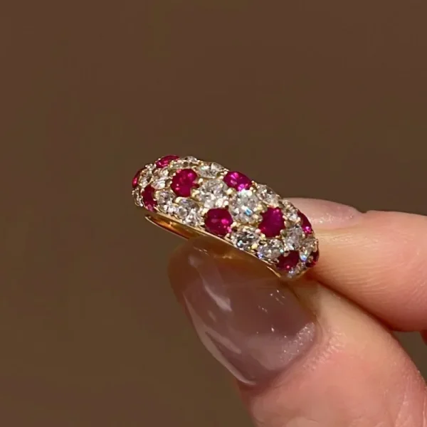 Luxury Ruby Shining engagement ring Silver 925 Inlaid Diamond Full Circle Red rings for women Fashion New in fine Jewelry - Image 2