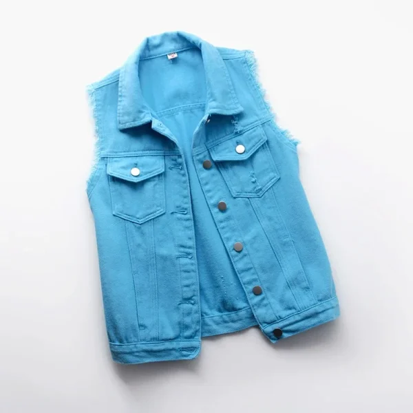 Women big size 6XL Denim Vest Sleeveless Waistcoat Students Casual Tops Jeans Jackets Red Pink Purple Yellow Blue White Jacket - Image 35