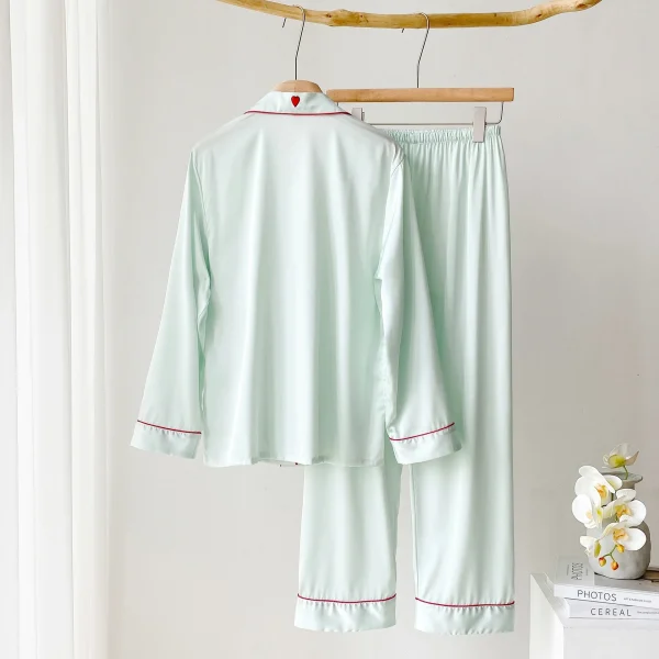 Green Satin Sleepwear Lounge Wear Female Long Sleeve Pajamas Trouser Suits Intimate Lingerie Casual Home Wear Pyjama Pour Femme - Image 5