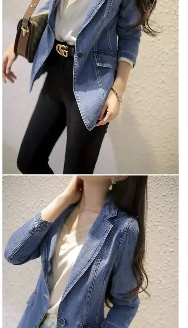 Women's Denim Suit Jacket, Korean Bomber Jackets, Casual Blazer, Female Outerwear, Cowboy Trench Coat, Fashion, Spring, Autumn, - Image 14