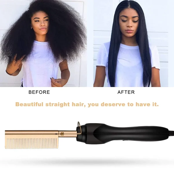 2 in1 Hot Comb Hair Straightener Electric Heating Comb Fast Heating Portable Travel Anti-Scald Beard Straightener Press Hot Comb - Image 2