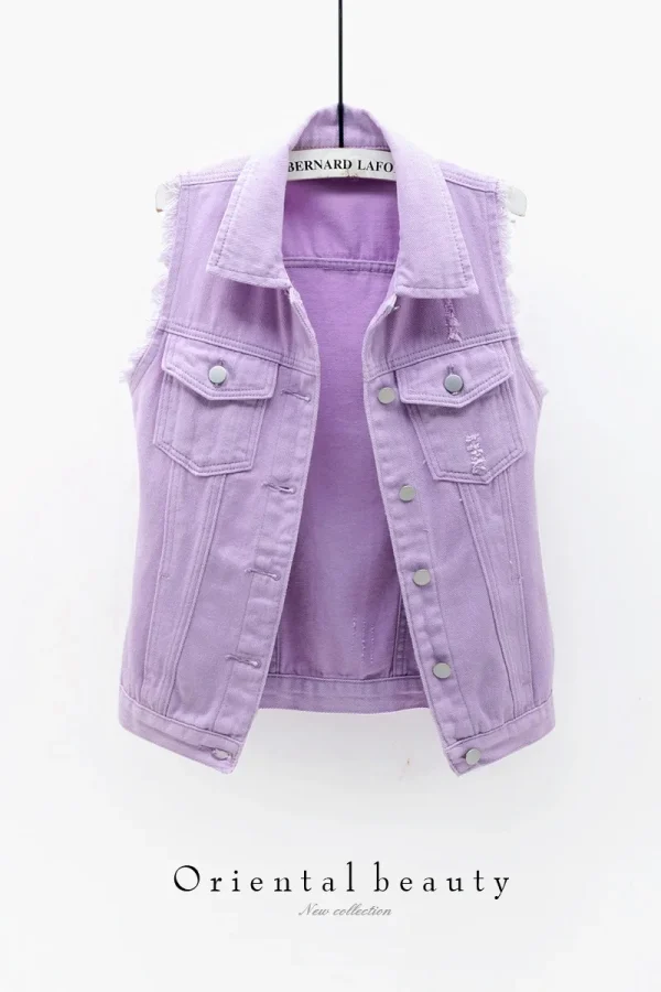 Women big size 6XL Denim Vest Sleeveless Waistcoat Students Casual Tops Jeans Jackets Red Pink Purple Yellow Blue White Jacket - Image 13