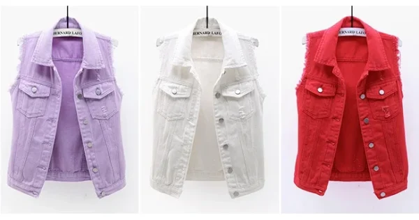 Women big size 6XL Denim Vest Sleeveless Waistcoat Students Casual Tops Jeans Jackets Red Pink Purple Yellow Blue White Jacket - Image 15
