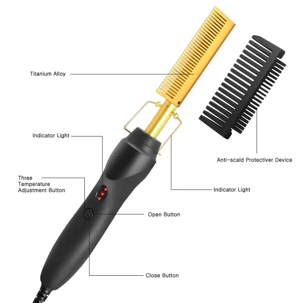 2 in1 Hot Comb Hair Straightener Electric Heating Comb Fast Heating Portable Travel Anti-Scald Beard Straightener Press Hot Comb - Image 5