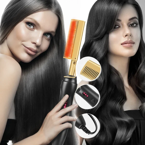 2 in1 Hot Comb Hair Straightener Electric Heating Comb Fast Heating Portable Travel Anti-Scald Beard Straightener Press Hot Comb - Image 17