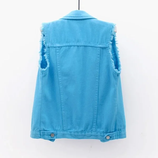 Women big size 6XL Denim Vest Sleeveless Waistcoat Students Casual Tops Jeans Jackets Red Pink Purple Yellow Blue White Jacket - Image 34
