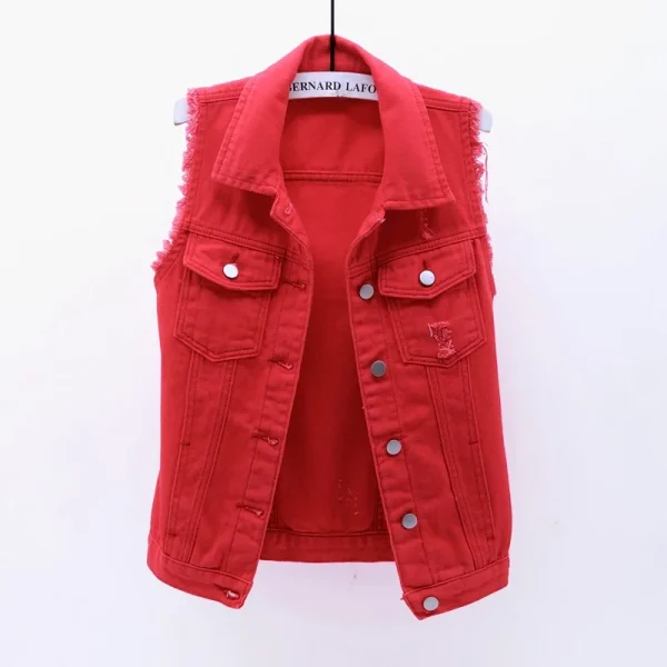 Women big size 6XL Denim Vest Sleeveless Waistcoat Students Casual Tops Jeans Jackets Red Pink Purple Yellow Blue White Jacket - Image 48