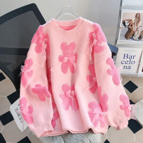 Jmprs Cute Bear Print Sweaters Women Lazy Wind Long Sleeve Bow Knitted Pullovers Korean Fashion Loose Female O Neck Sweet Tops - Image 15