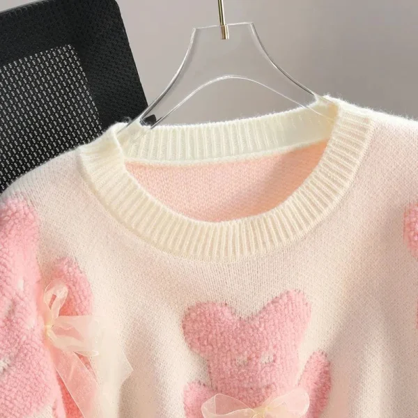 Jmprs Cute Bear Print Sweaters Women Lazy Wind Long Sleeve Bow Knitted Pullovers Korean Fashion Loose Female O Neck Sweet Tops - Image 10