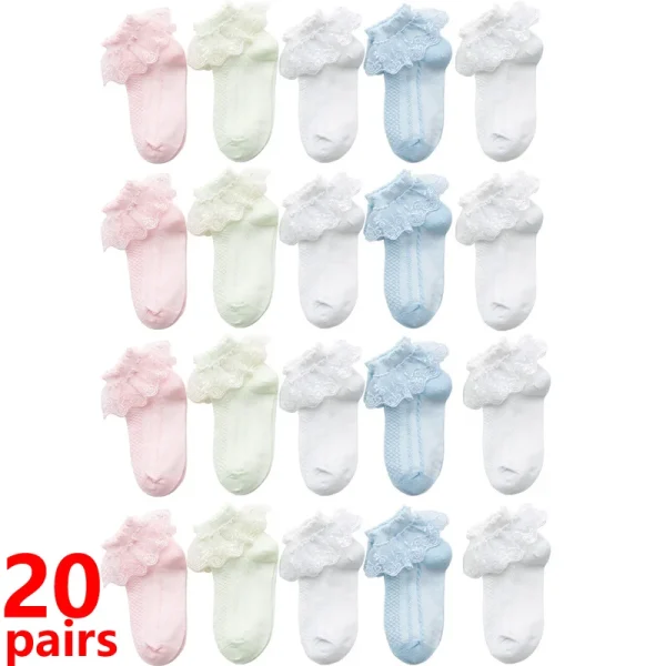 10/20 Pairs/lot Baby Girls Kids Socks Lace Ruffle Princess Mesh Children Ankle Short Breathable Cotton White Pink Toddler Sock - Image 7