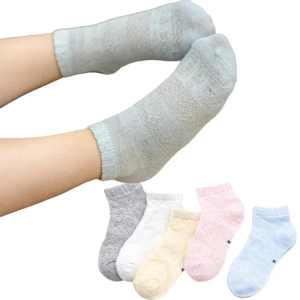 5 Pairs Pack New Summer Girls Clothing Mesh Cotton Socks Sets Floral Pattern Baby Girls Ankle Socks Children Kids Baby Socks