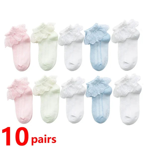 10/20 Pairs/lot Baby Girls Kids Socks Lace Ruffle Princess Mesh Children Ankle Short Breathable Cotton White Pink Toddler Sock - Image 9