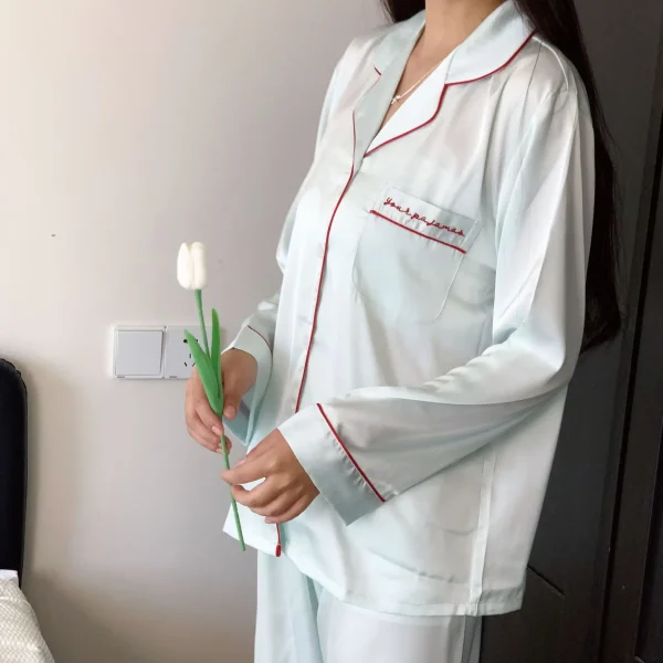 Green Satin Sleepwear Lounge Wear Female Long Sleeve Pajamas Trouser Suits Intimate Lingerie Casual Home Wear Pyjama Pour Femme - Image 10