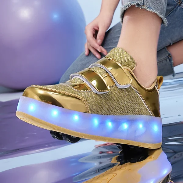 Flashing roller Shoes With Skates Parkour For Children 4 Wheels Roller Skate Shoes For Kids Girls and Boys Casual Sneakers - Image 2