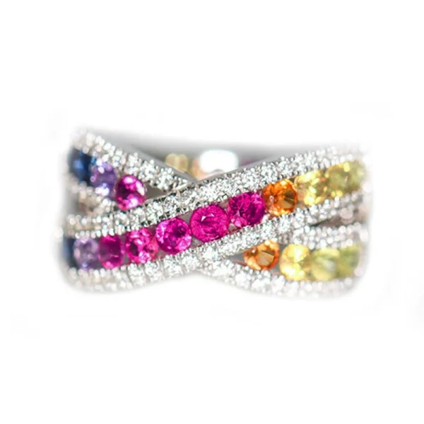 Huitan Rainbow CZ Cross Rings for Women Full Bling Iced Out Wedding Party Female Rings Silver Color Statement Jewelry Drop Ship - Image 5