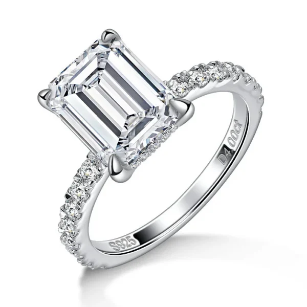 Emerald/Radiant Cut Real Full Moissanite Ring for Women 8*10mm D Color Diamond 925 Sterling Silver Wedding Band with Certificate - Image 7