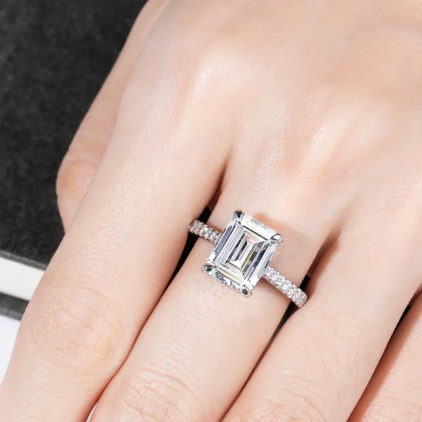 Emerald/Radiant Cut Real Full Moissanite Ring for Women 8*10mm D Color Diamond 925 Sterling Silver Wedding Band with Certificate - Image 6