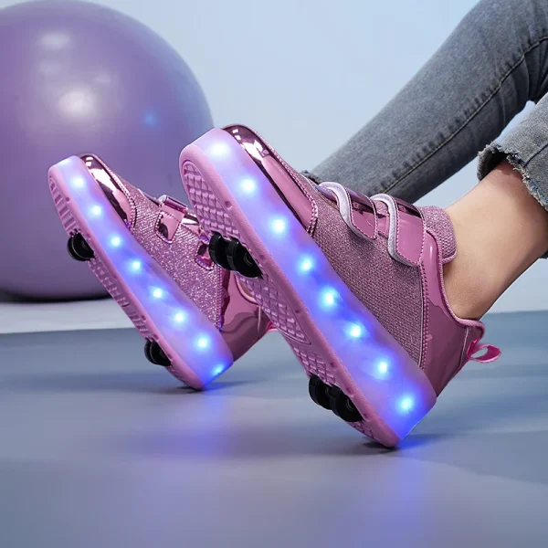 Flashing roller Shoes With Skates Parkour For Children 4 Wheels Roller Skate Shoes For Kids Girls and Boys Casual Sneakers - Image 3