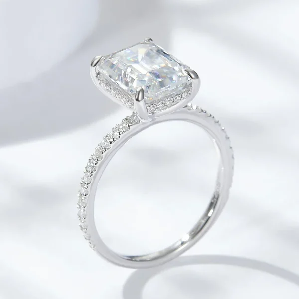 Emerald/Radiant Cut Real Full Moissanite Ring for Women 8*10mm D Color Diamond 925 Sterling Silver Wedding Band with Certificate - Image 18