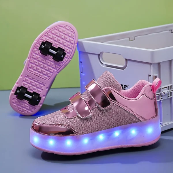 Flashing roller Shoes With Skates Parkour For Children 4 Wheels Roller Skate Shoes For Kids Girls and Boys Casual Sneakers - Image 7