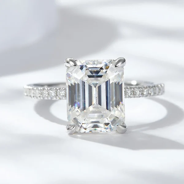 Emerald/Radiant Cut Real Full Moissanite Ring for Women 8*10mm D Color Diamond 925 Sterling Silver Wedding Band with Certificate - Image 2