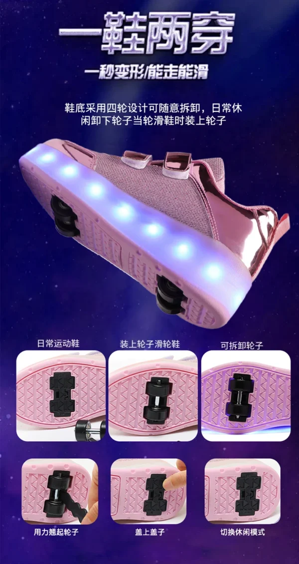Flashing roller Shoes With Skates Parkour For Children 4 Wheels Roller Skate Shoes For Kids Girls and Boys Casual Sneakers - Image 16
