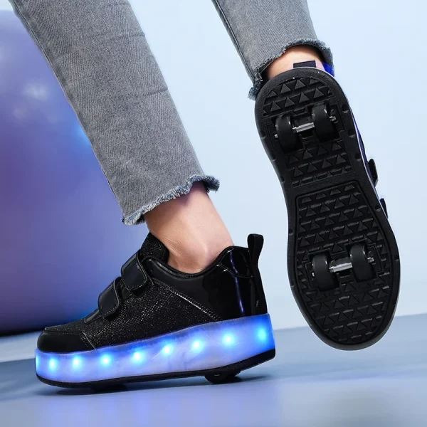 Flashing roller Shoes With Skates Parkour For Children 4 Wheels Roller Skate Shoes For Kids Girls and Boys Casual Sneakers - Image 4