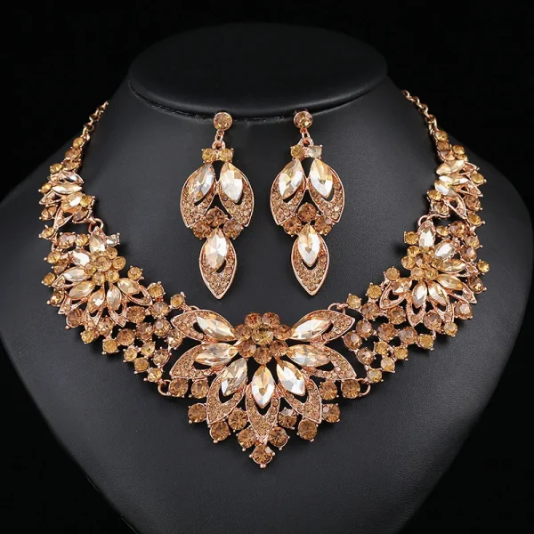 Luxury Exquisite Leaves Colorful Crystal Jewelry Sets For Women Wedding Party Jewelry Accessories Stud Earrings & Necklace Set - Image 5