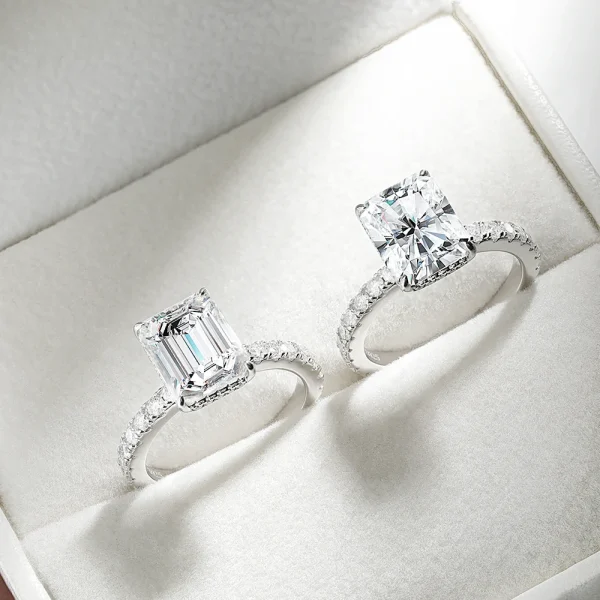Emerald/Radiant Cut Real Full Moissanite Ring for Women 8*10mm D Color Diamond 925 Sterling Silver Wedding Band with Certificate - Image 4