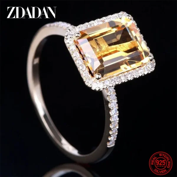 ZDADAN 925 Sterling Silver Fashion Square Gemstone Ring For Women Wedding Jewelry Gift - Image 2