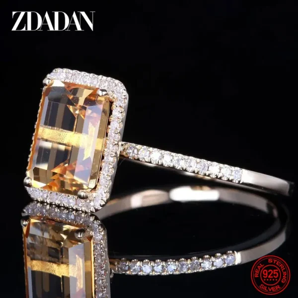 ZDADAN 925 Sterling Silver Fashion Square Gemstone Ring For Women Wedding Jewelry Gift - Image 3