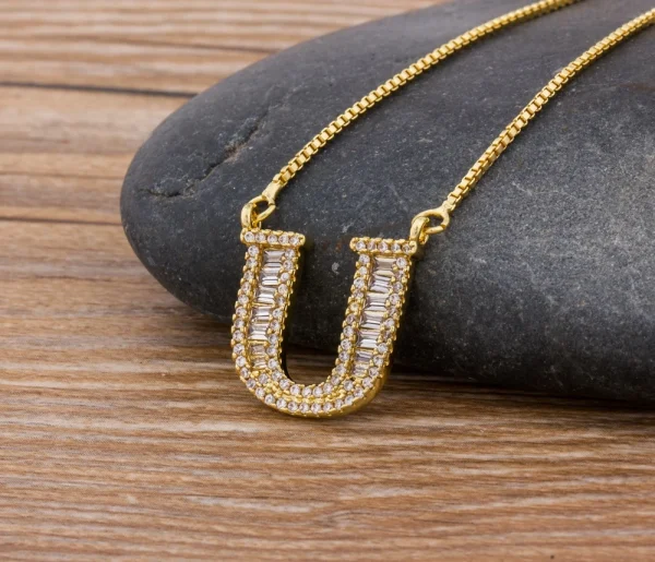 Luxury Gold Color A-Z 26 Letters Necklace CZ Pendant for Women Cute  Initials Name Necklace Fashion Party Wedding Jewelry Gift - Image 37