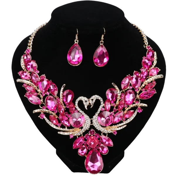 Women's Elegant Austrian Crystal Statement Swan Necklace Earrings Party Gift Jewelry Set For Wedding Dress - Image 18